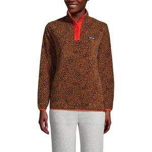 Lands' End Women's Leopard Heritage Fleece Snap Neck Pullover Size M